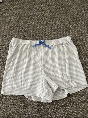 Old Navy Light Gray Striped Shorts with Blue Drawstring